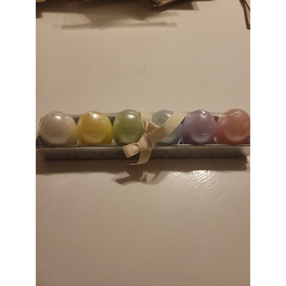Pottery Barn Set Of 6 Egg Candles In Galvanized Tin Tray- NEW Retired RARE